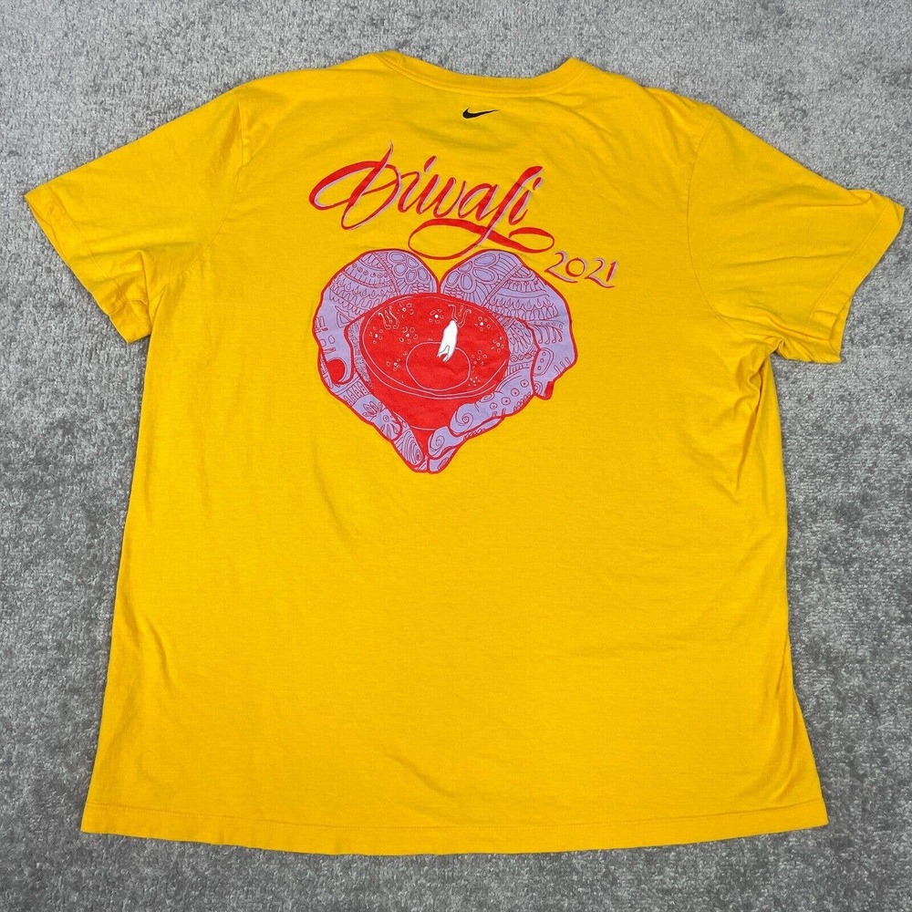 RARE Nike Shirt Mens XL Yellow Ascend South Asia 2021 Diwali Graphic Tee